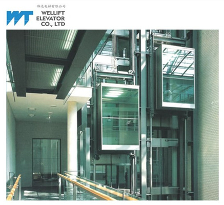 VVVF Control Panoramic Glass Elevator Adopts Gearless Drive Load 630-1600KG